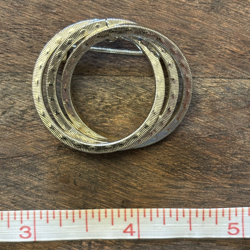 Textured Multi Hoop Circular Brooch Silver Tone